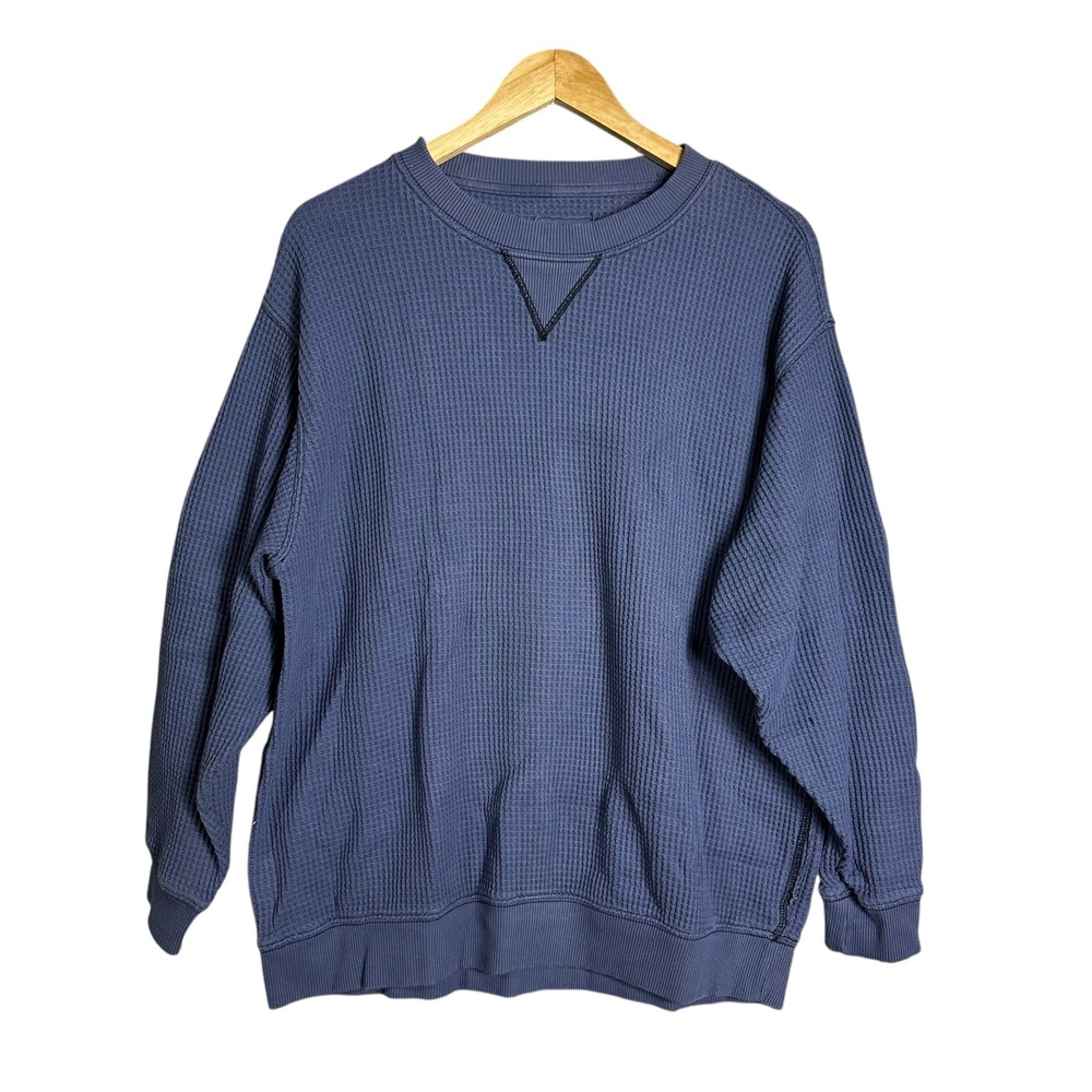 aerie Navy Blue Waffle-Knit Crewneck Sweatshirt